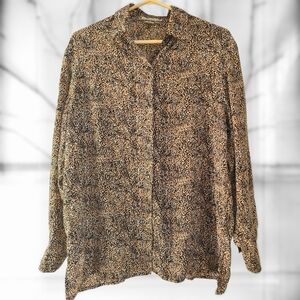 Vintage Patterned Button-Up 100% Silk Blouse - Size 10